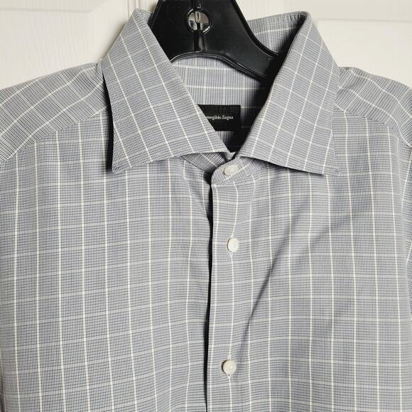Ermenegildo Zegna Shirt Mens 17 43 Blue White Plaid Regular Fit Business Career - Picture 3 of 16